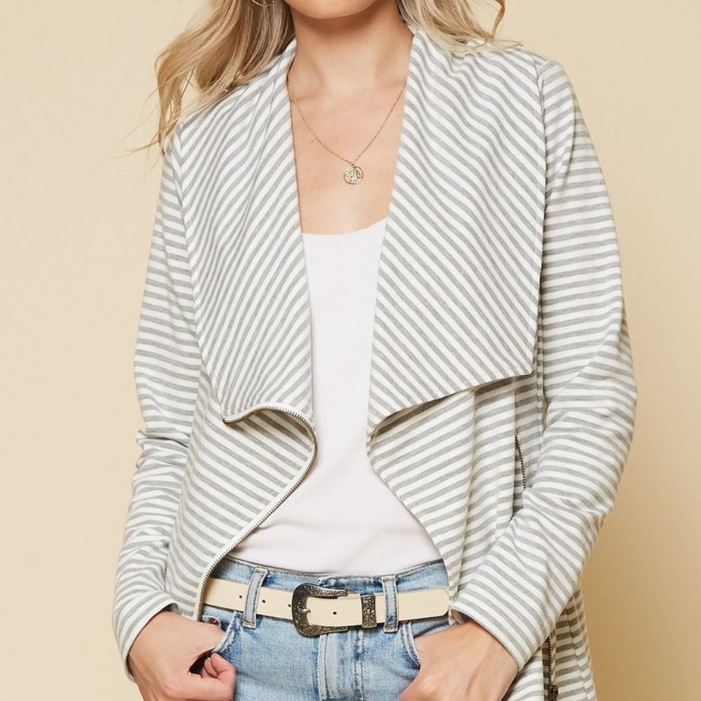 Plus Size Zip Front Cardigan - Heather Grey